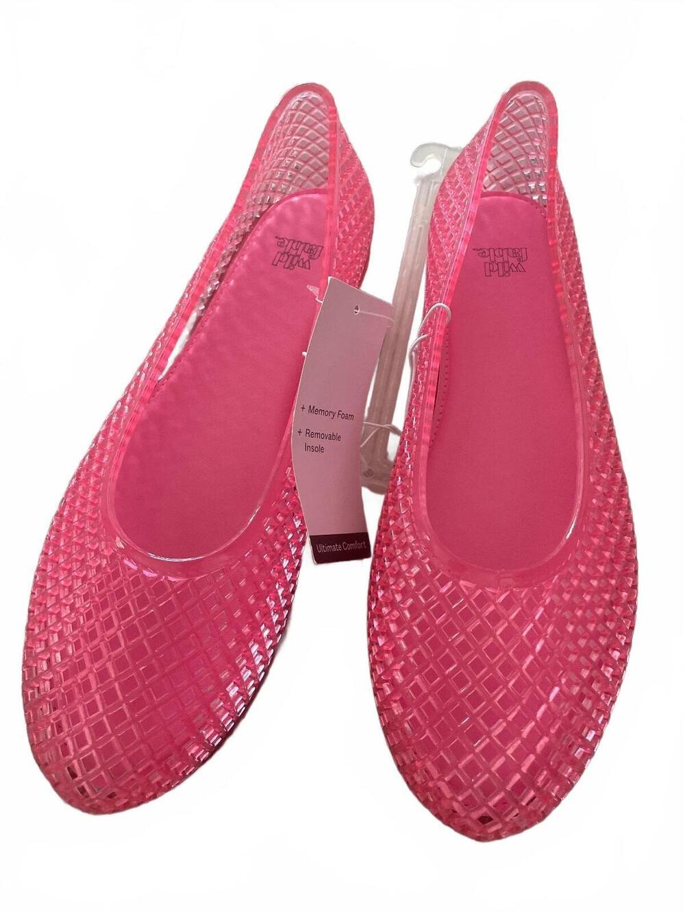 Wild Fable Jelly Flats Womens Size 7 Pink Removable Insert Pointed Toe Glam New